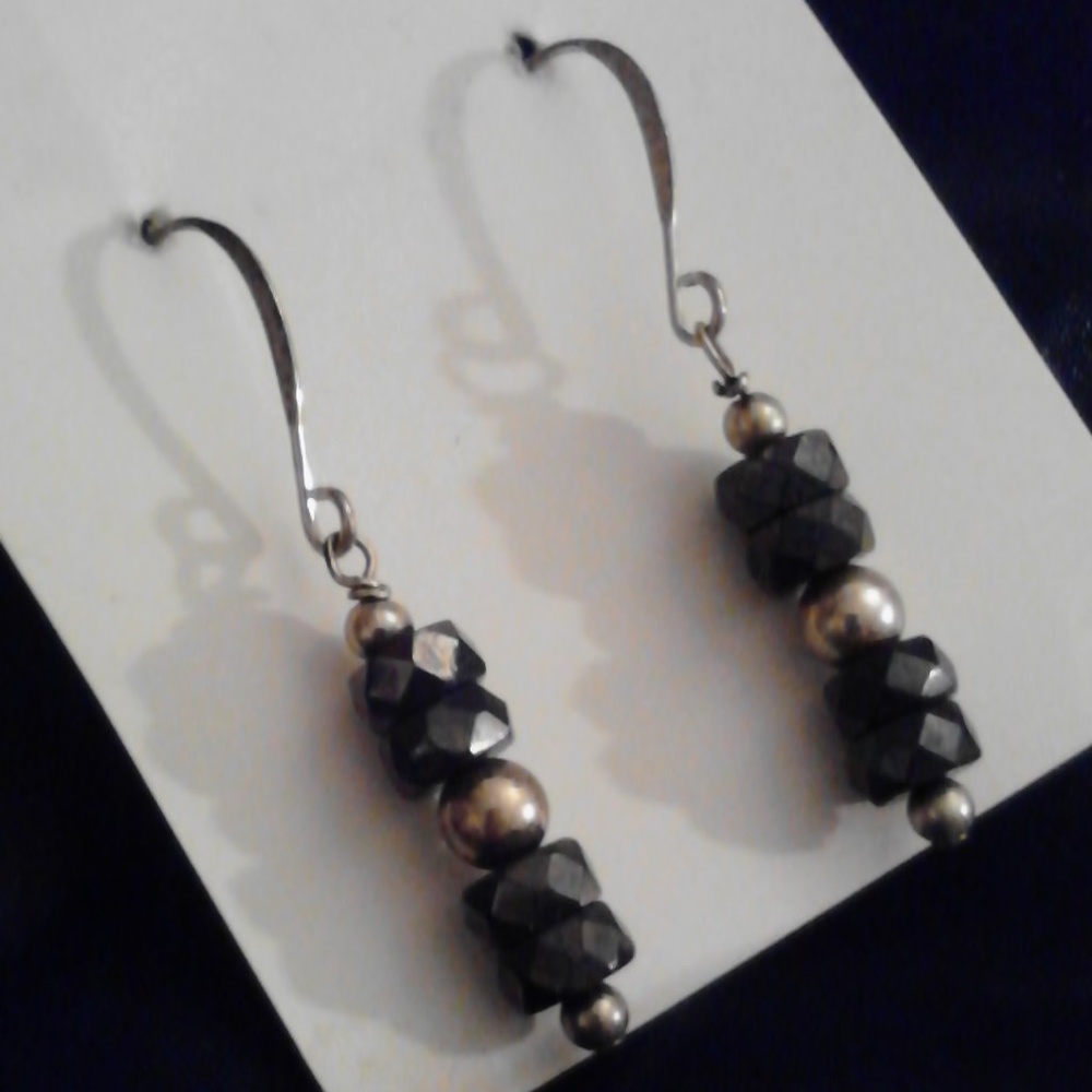 Handcrafted French Hook Hematite Sparkle Earrings